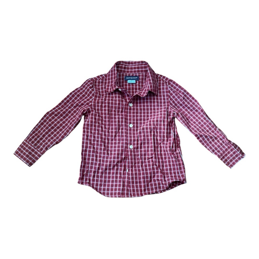 6/$20 Andy & Evan Boys 2T Burgundy And White Plaid Button Down Dress Shirt